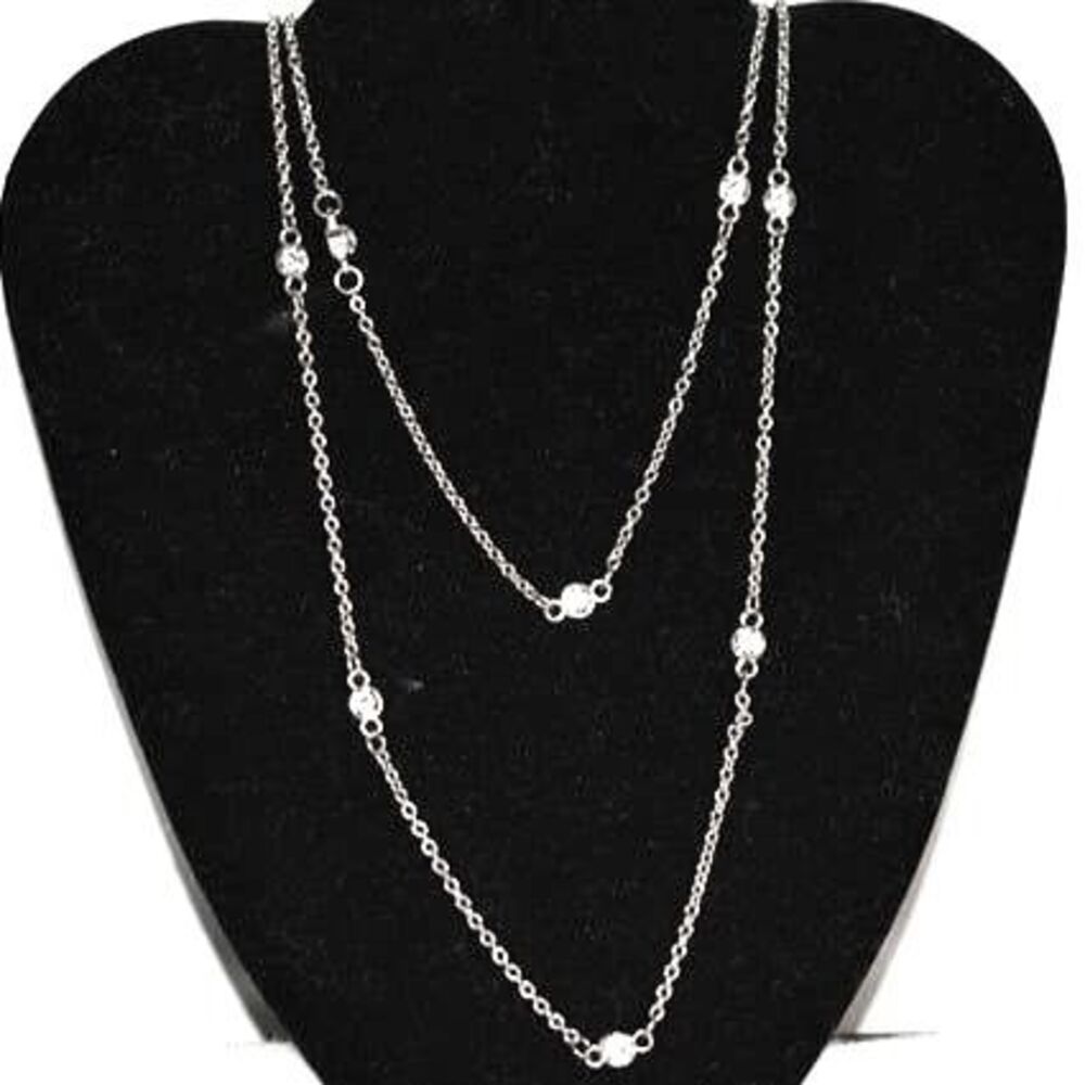 Floating Crystal Bezel Silver Tone Double Layer Y2K Party Delicate Necklace